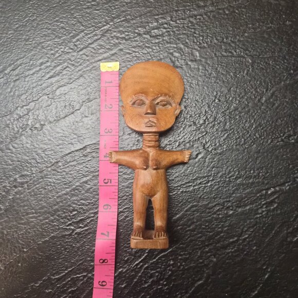 Vintage Ashanti Aku’aba Fertility Doll Rare Ghana Tribal Carved Wood Figure 7'' - Picture 3 of 3